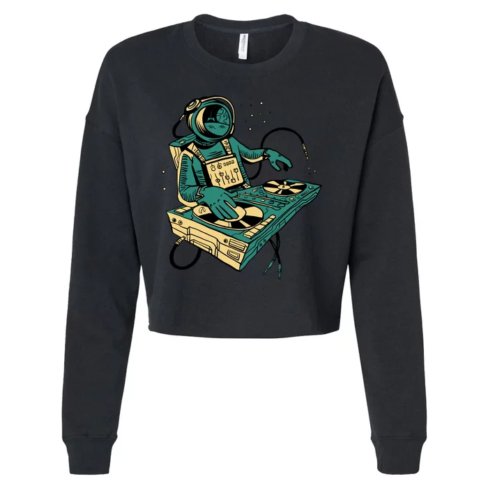 Astronaut Djing Space Cropped Pullover Crew