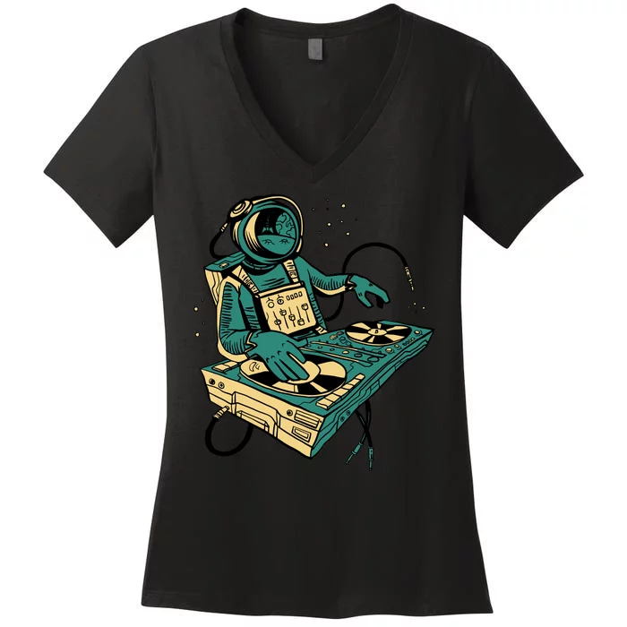 Astronaut Djing Space Women's V-Neck T-Shirt