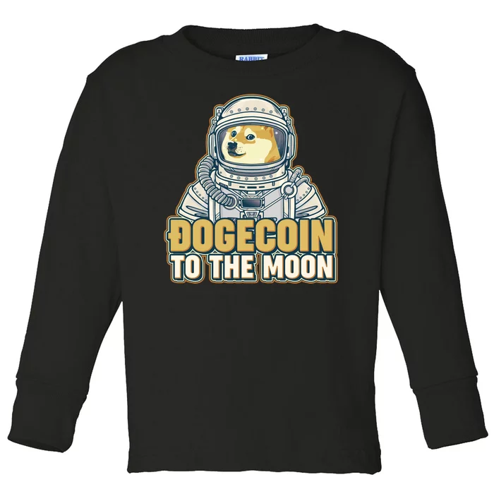 Astronaut Dogecoin To The Moon Crypto Toddler Long Sleeve Shirt