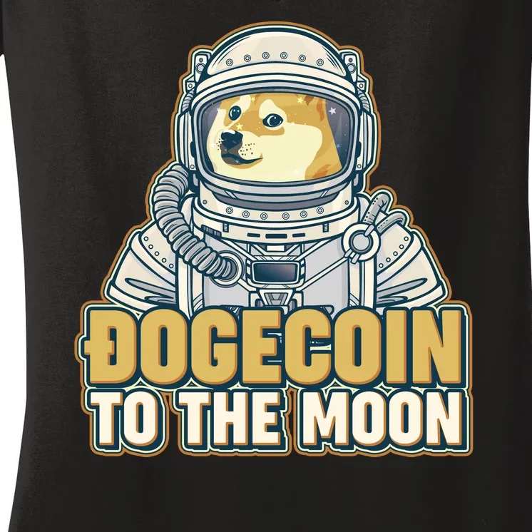 Astronaut Dogecoin To The Moon Crypto Women's V-Neck T-Shirt