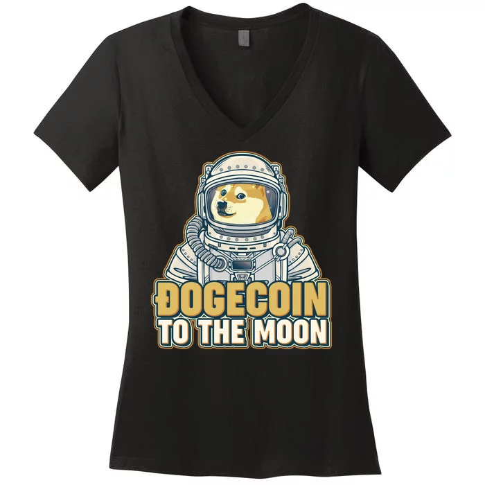 Astronaut Dogecoin To The Moon Crypto Women's V-Neck T-Shirt