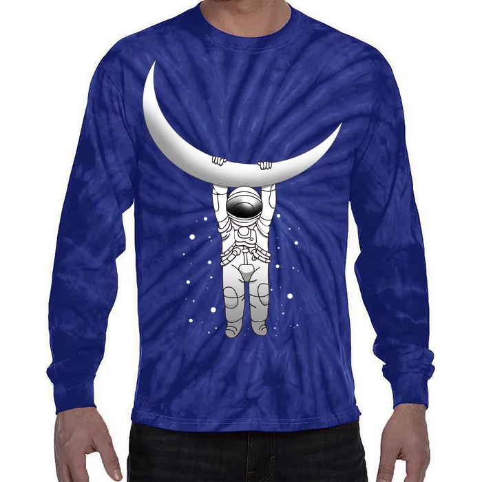 Astronaut Hanging From The Moon Tie-Dye Long Sleeve Shirt