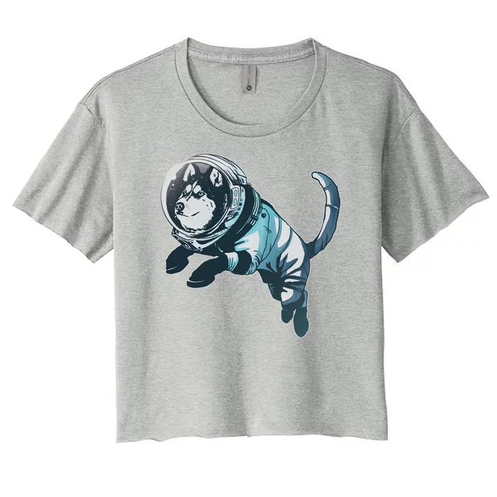 Astronaut Husky Dog Space Women's Crop Top Tee