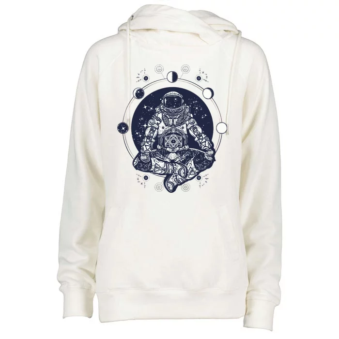 Astronaut in the lotus position Womens Funnel Neck Pullover Hood