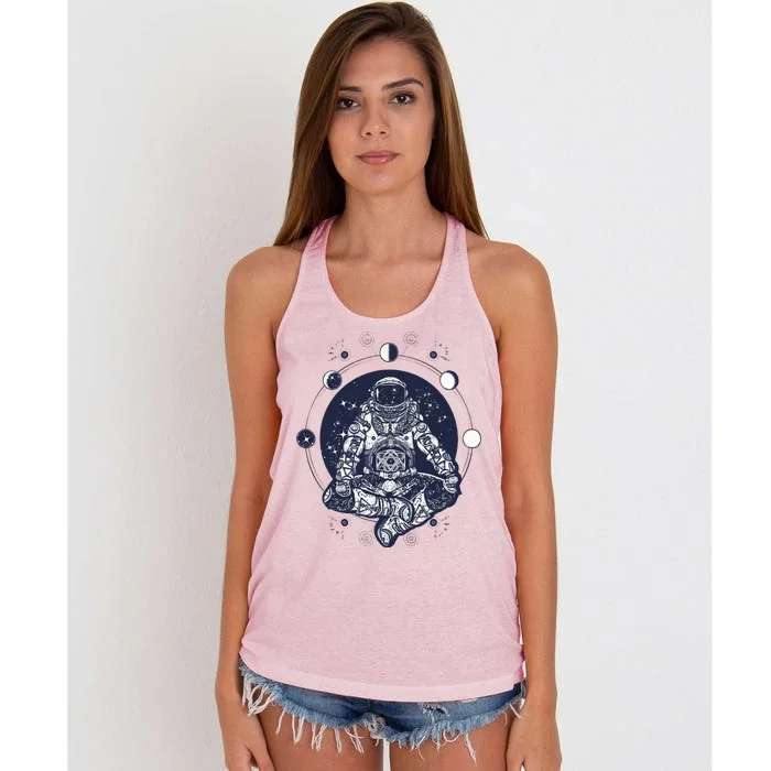 Astronaut in the lotus position Women's Knotted Racerback Tank