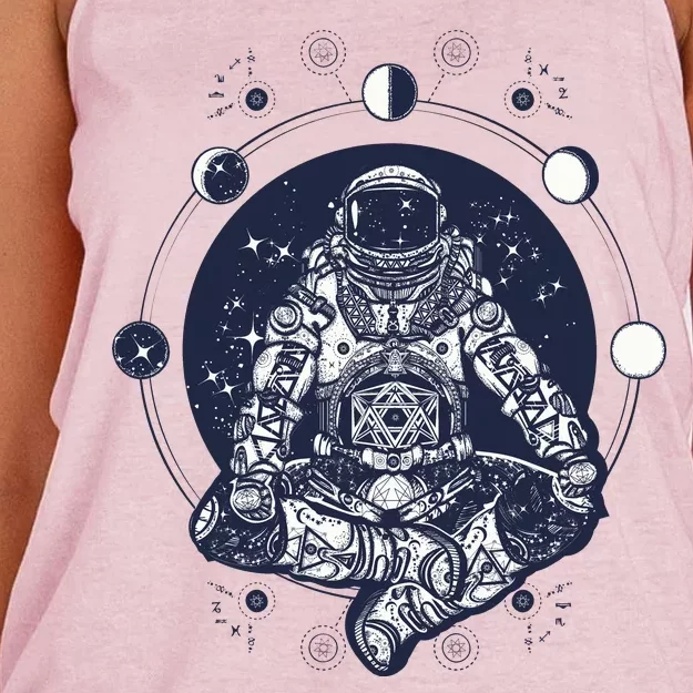 Astronaut in the lotus position Women's Knotted Racerback Tank