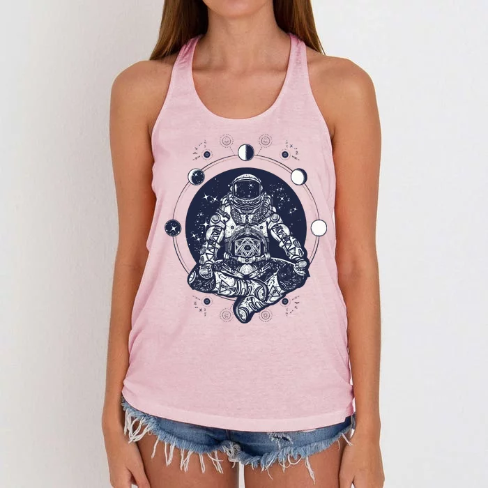 Astronaut in the lotus position Women's Knotted Racerback Tank