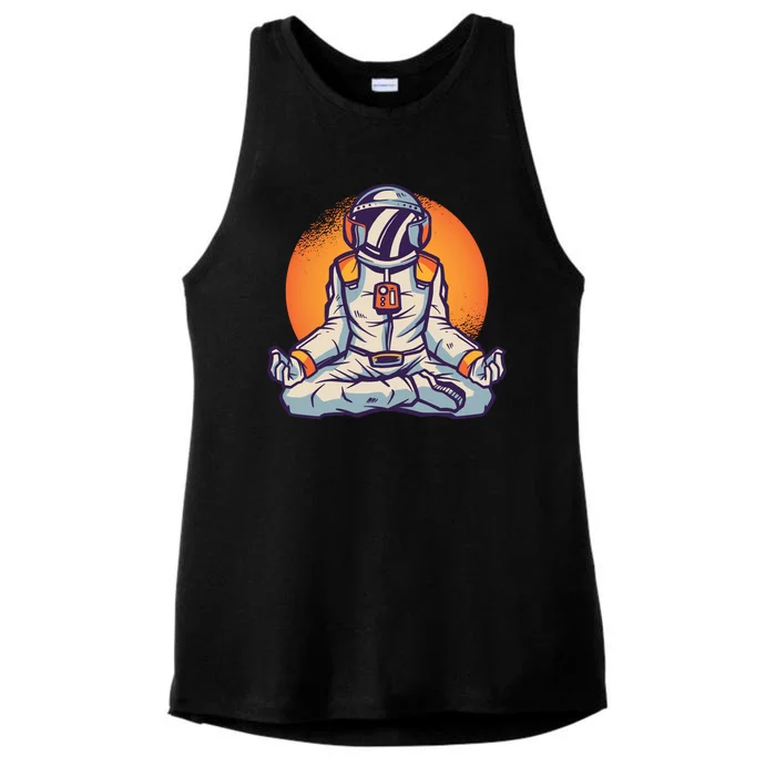 Astronaut Meditating Ladies Tri-Blend Wicking Tank