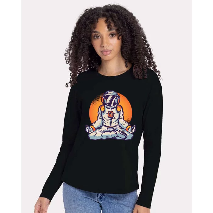 Astronaut Meditating Womens Cotton Relaxed Long Sleeve T-Shirt