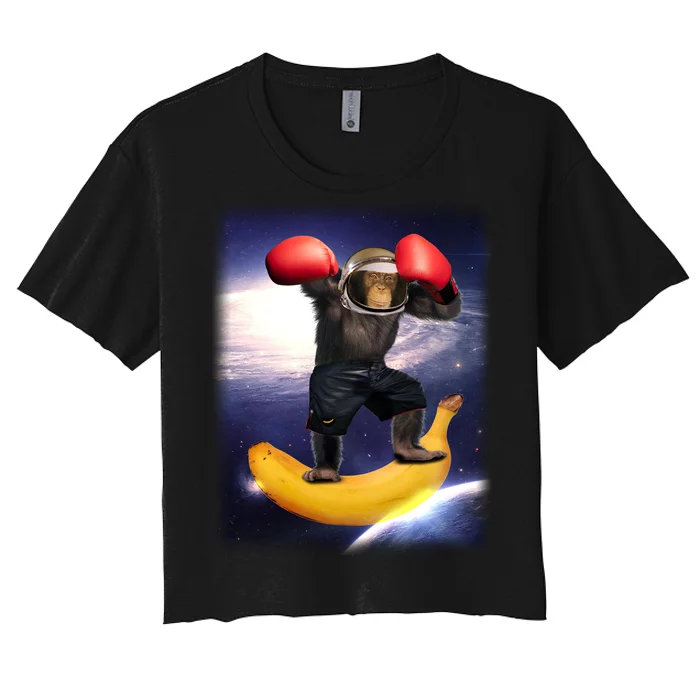 Astronaut Monkey Boxing In Space Women's Crop Top Tee