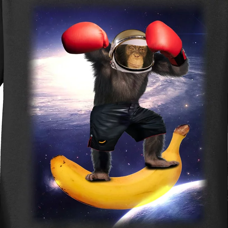 Astronaut Monkey Boxing In Space Kids Long Sleeve Shirt