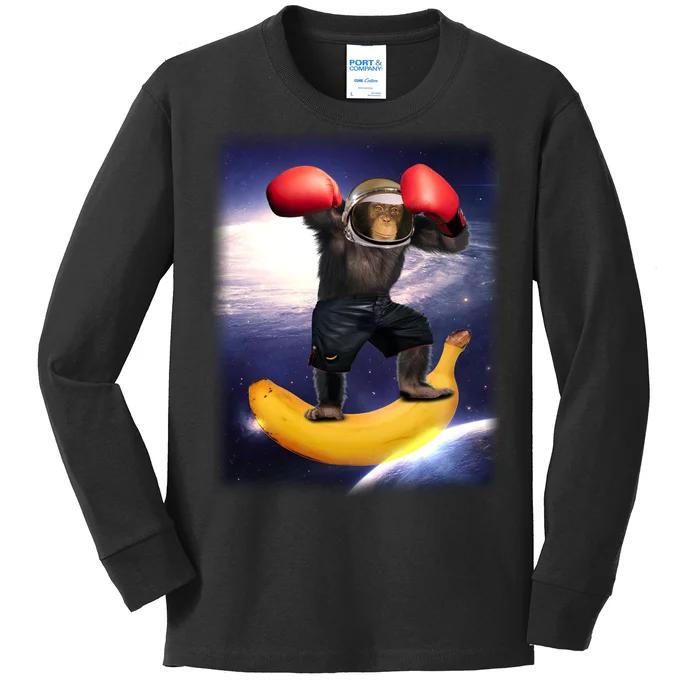 Astronaut Monkey Boxing In Space Kids Long Sleeve Shirt