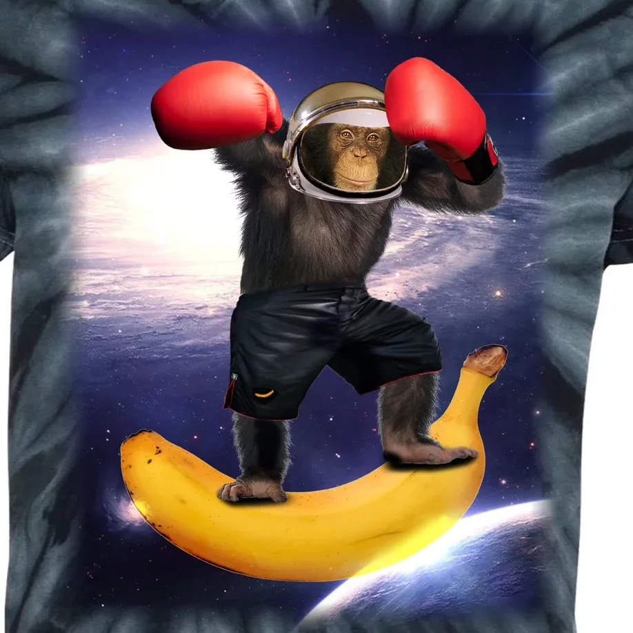 Astronaut Monkey Boxing In Space Kids Tie-Dye T-Shirt