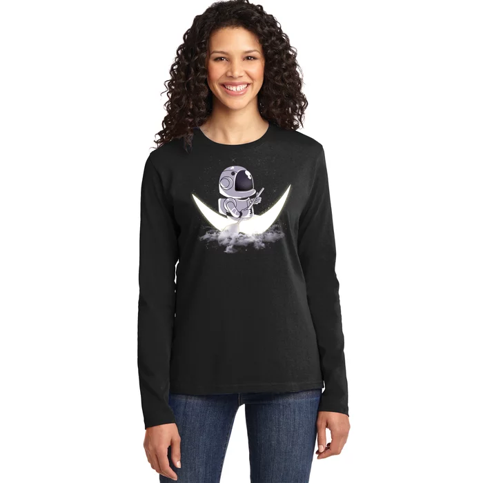 Astronaut Moon Sailing Ladies Long Sleeve Shirt