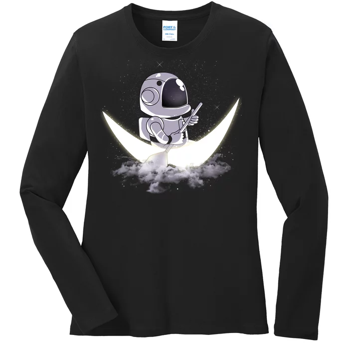 Astronaut Moon Sailing Ladies Long Sleeve Shirt