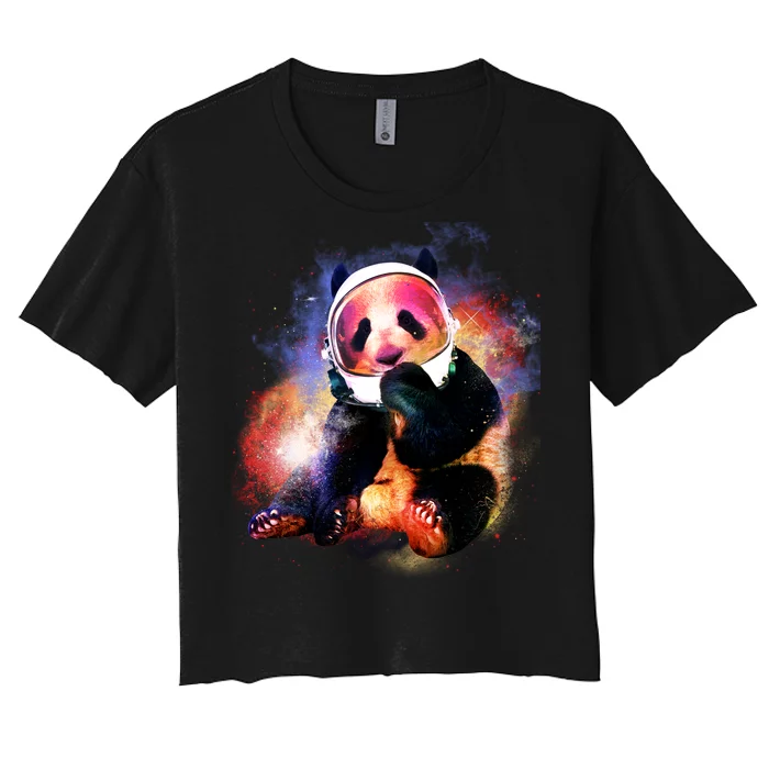 Astronaut Panda Galaxy Splatter Women's Crop Top Tee