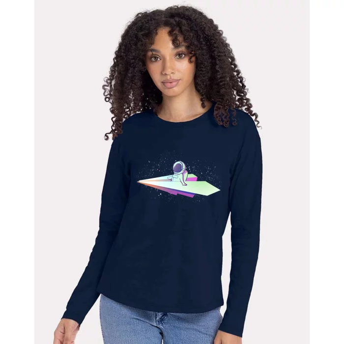 Astronaut Paper Plane Womens Cotton Relaxed Long Sleeve T-Shirt