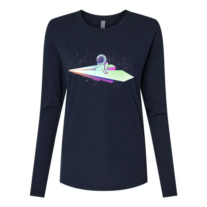 Astronaut Paper Plane Womens Cotton Relaxed Long Sleeve T-Shirt