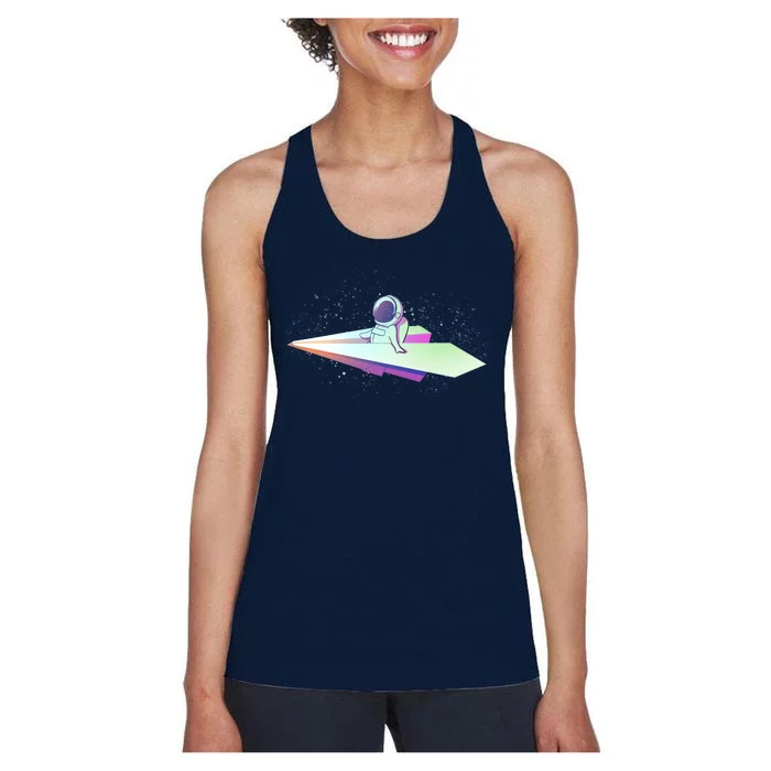 Astronaut Paper Plane Women's Racerback Tank