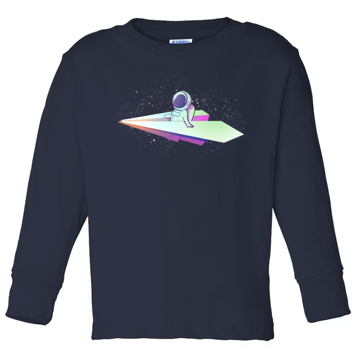 Astronaut Paper Plane Toddler Long Sleeve Shirt