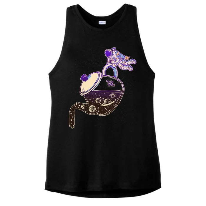 Astronaut Pouring Galaxy Coffee Coffee Ladies Tri-Blend Wicking Tank