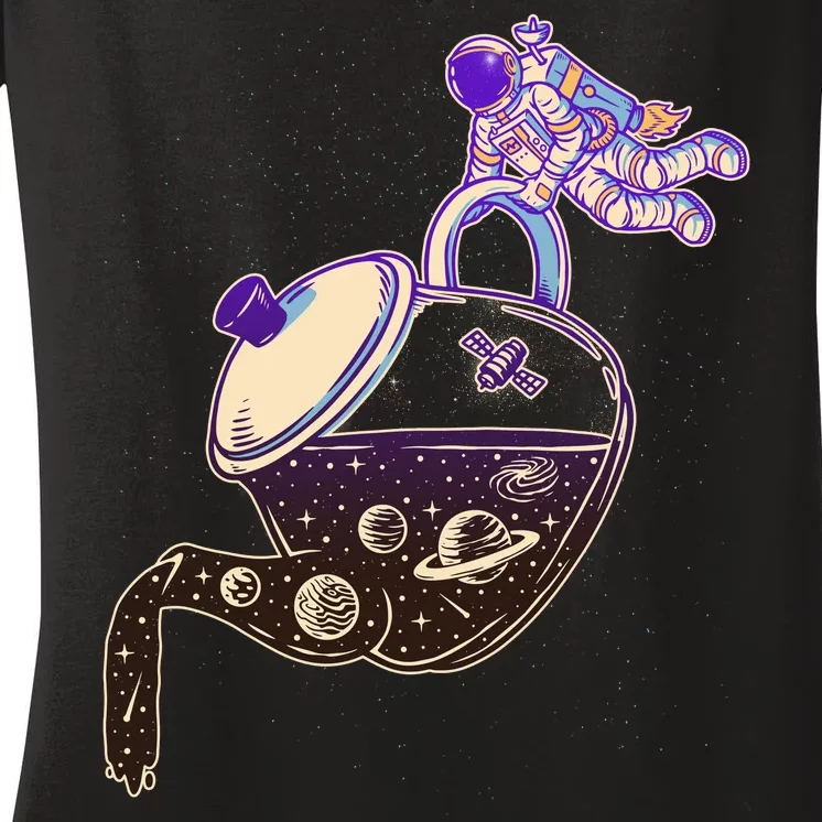 Astronaut Pouring Galaxy Coffee Coffee Women's V-Neck T-Shirt