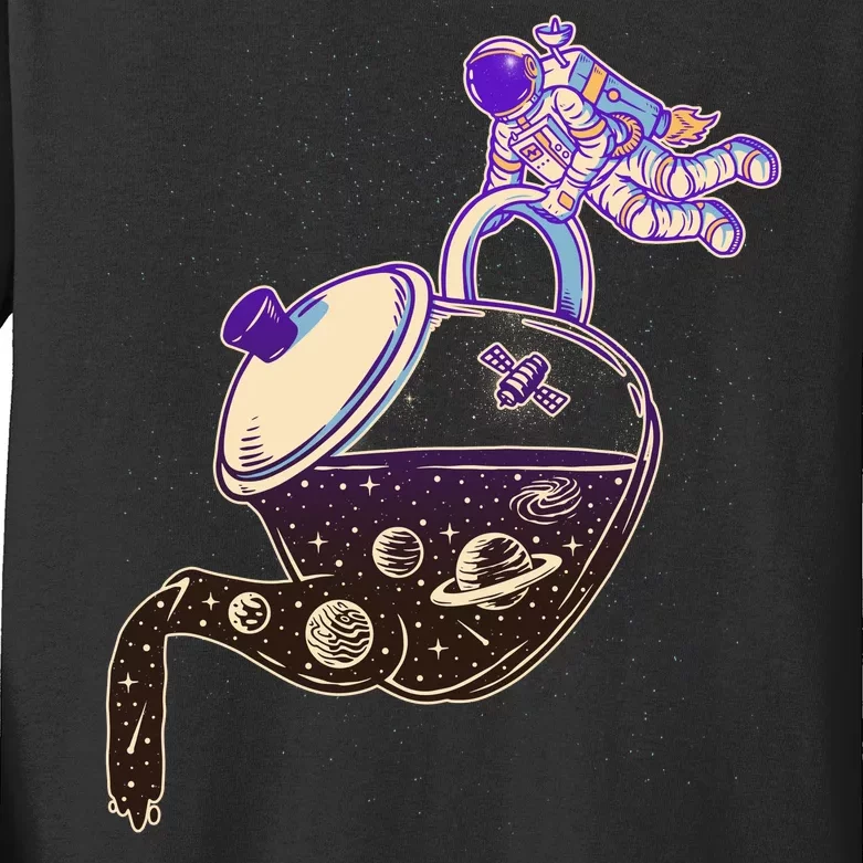 Astronaut Pouring Galaxy Coffee Coffee Kids Long Sleeve Shirt