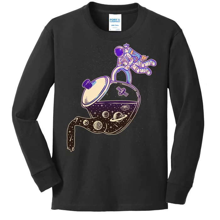 Astronaut Pouring Galaxy Coffee Coffee Kids Long Sleeve Shirt