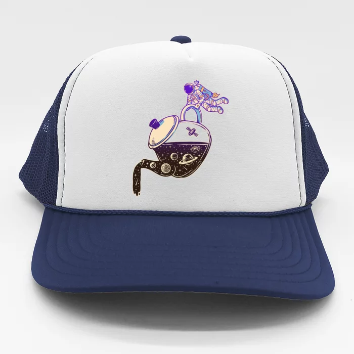 Astronaut Pouring Galaxy Coffee Coffee Trucker Hat