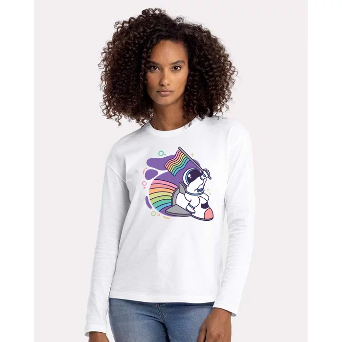 Astronaut Pride Cartoon Womens Cotton Relaxed Long Sleeve T-Shirt