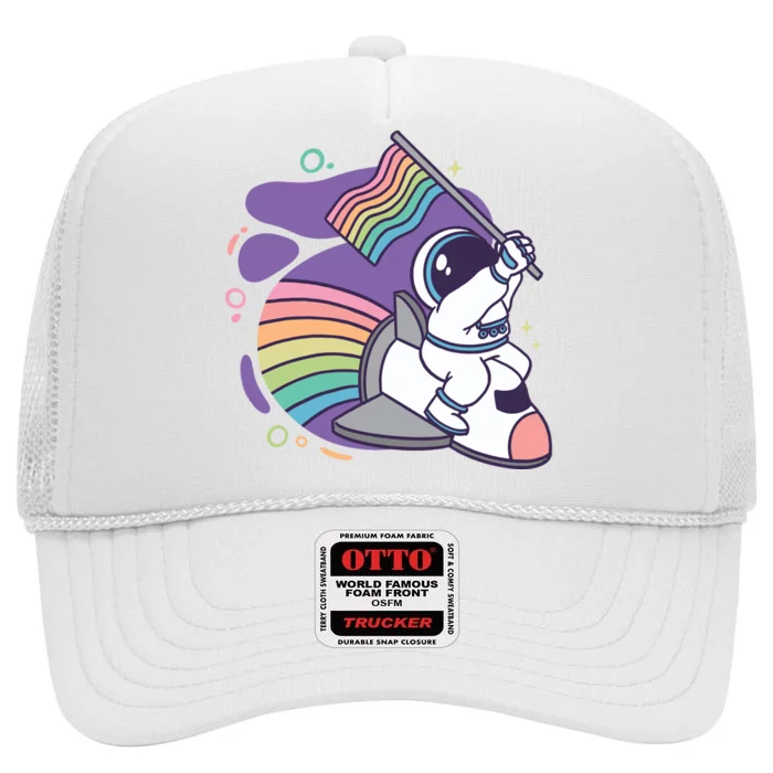 Astronaut Pride Cartoon High Crown Mesh Trucker Hat