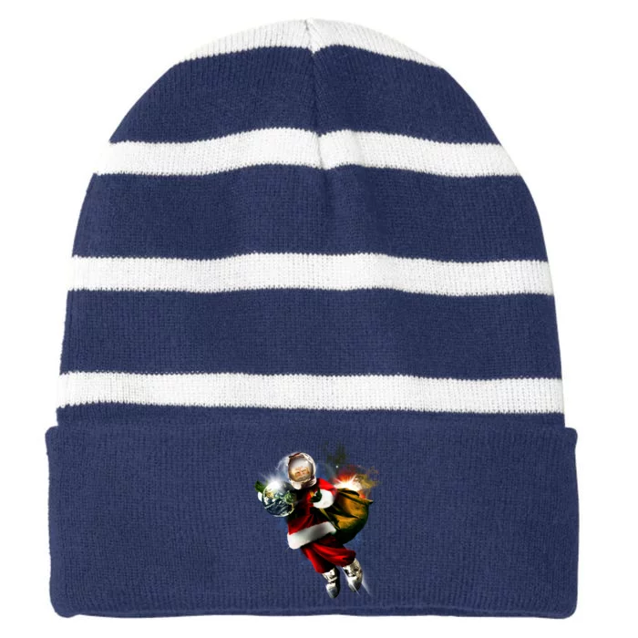 Astronaut Santa Claus In Space Striped Beanie with Solid Band