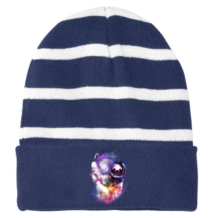 Astronaut Sloth Hanging In Space Striped Beanie with Solid Band