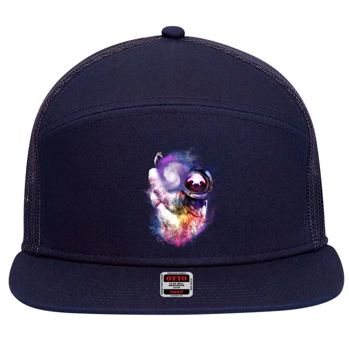 Astronaut Sloth Hanging In Space 7 Panel Mesh Trucker Snapback Hat