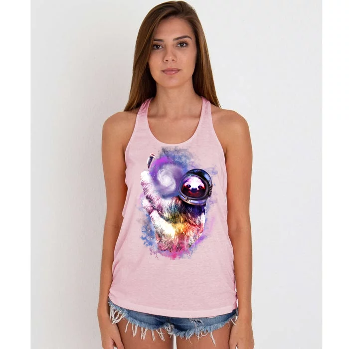 Astronaut Sloth Hanging In Space Women's Knotted Racerback Tank