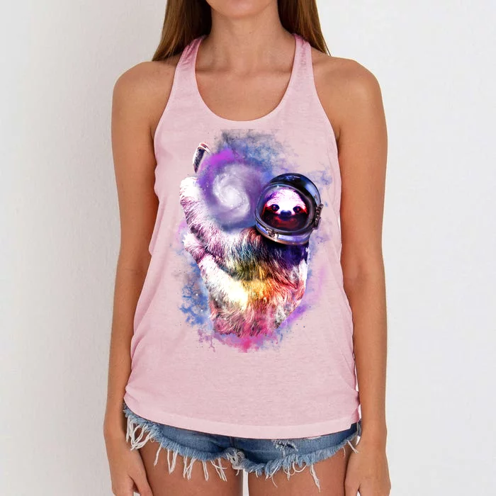 Astronaut Sloth Hanging In Space Women's Knotted Racerback Tank