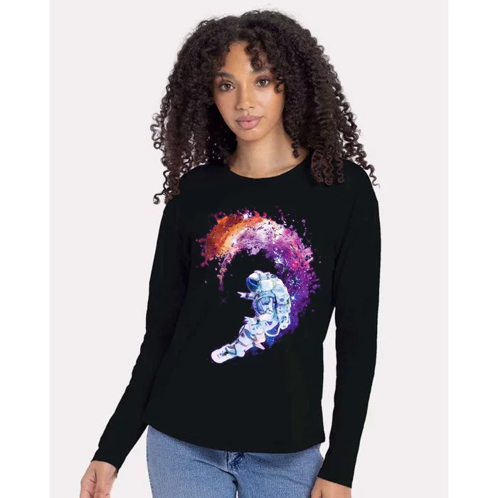 Astronaut Surfing Womens Cotton Relaxed Long Sleeve T-Shirt