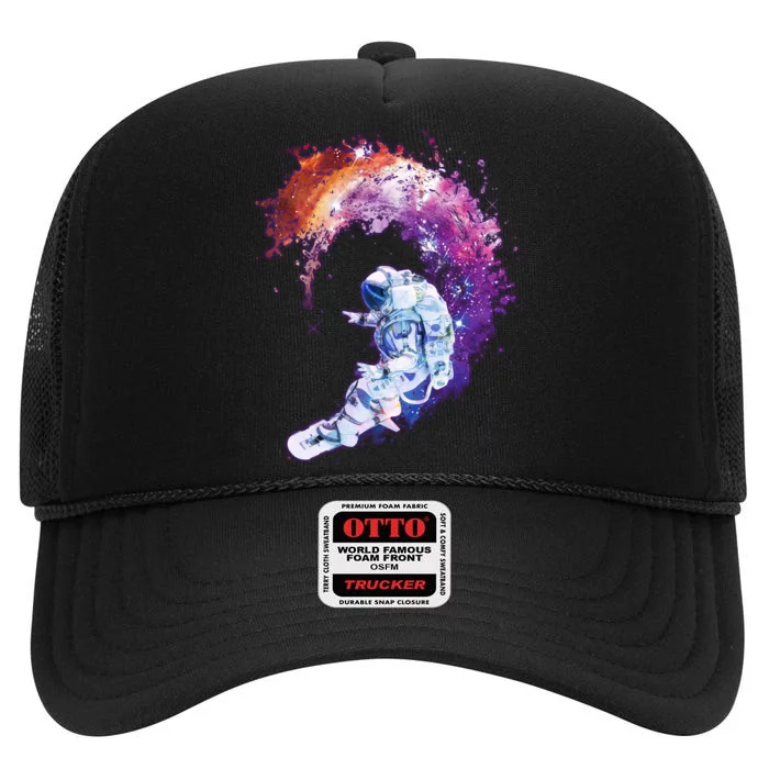 Astronaut Surfing High Crown Mesh Trucker Hat