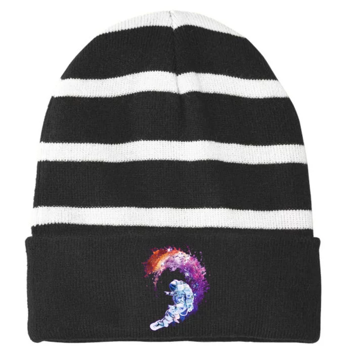 Astronaut Surfing Striped Beanie with Solid Band