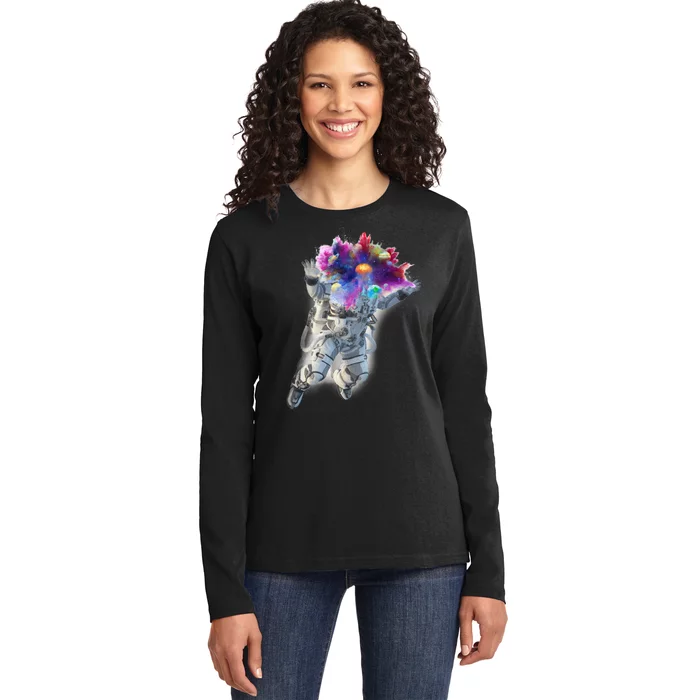 Astronaut Universe Planet Explosion Ladies Long Sleeve Shirt