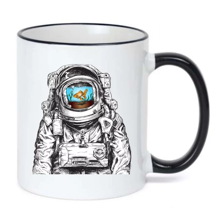 Astronaut With Goldfish Black Color Changing Mug