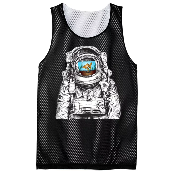 Astronaut With Goldfish Mesh Reversible Basketball Jersey Tank