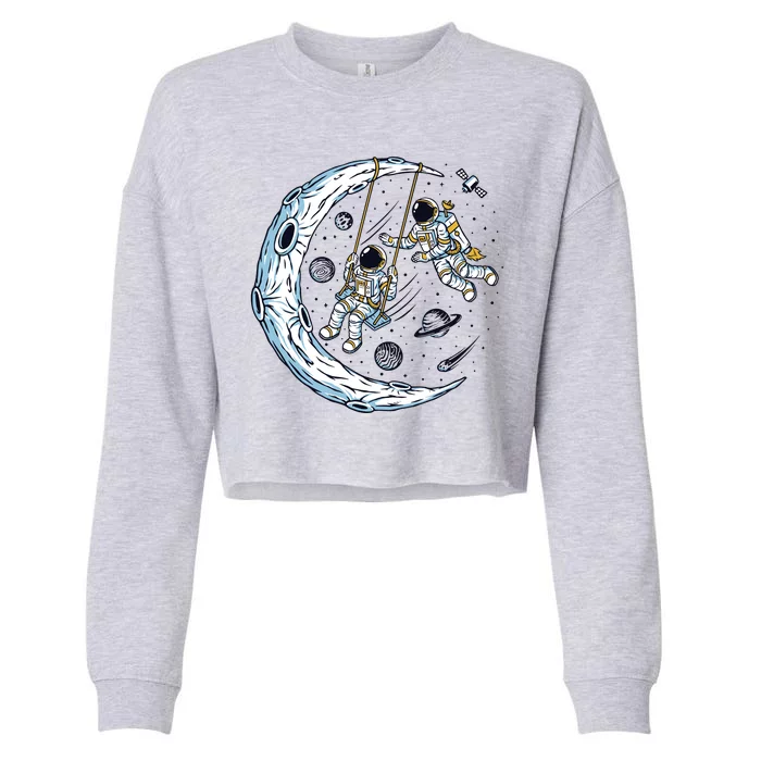 Astronauts Moon Swinging Cropped Pullover Crew