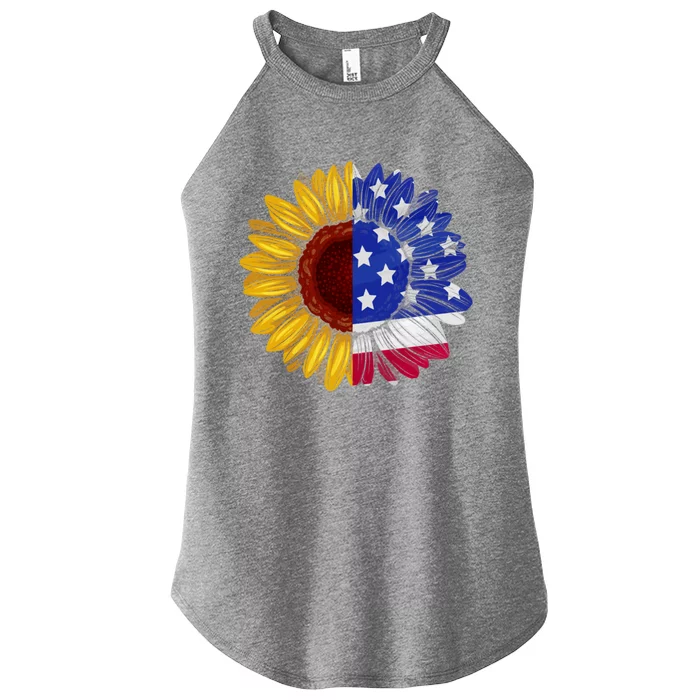 America Sunflower Us Flag 4th July American Patriotic Flower Gift Women’s Perfect Tri Rocker Tank