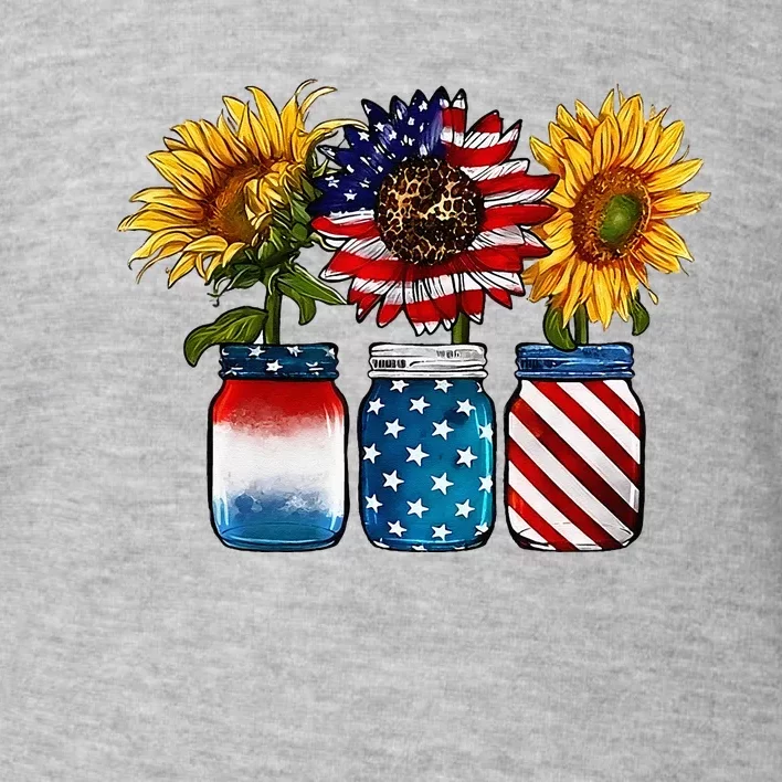 America Sunflower USA Flag Flower T For American 4th Of July Toddler Sweatshirt