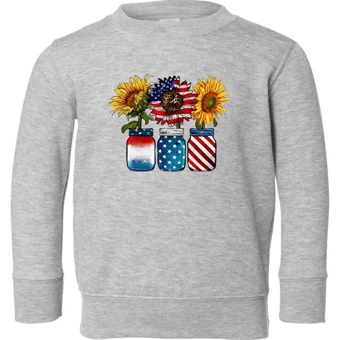 America Sunflower USA Flag Flower T For American 4th Of July Toddler Sweatshirt