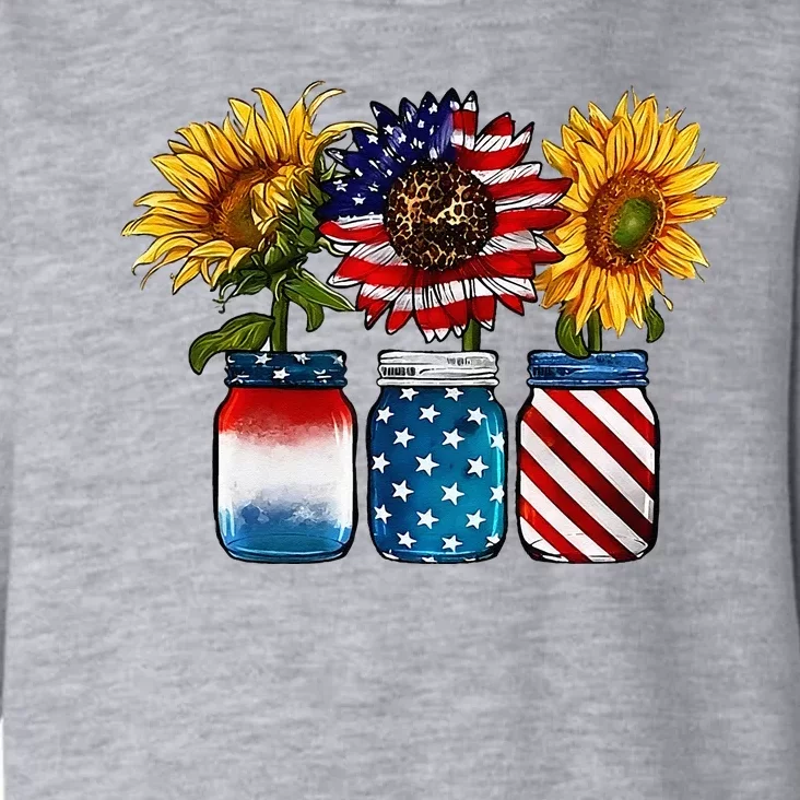 America Sunflower USA Flag Flower T For American 4th Of July Toddler Hoodie