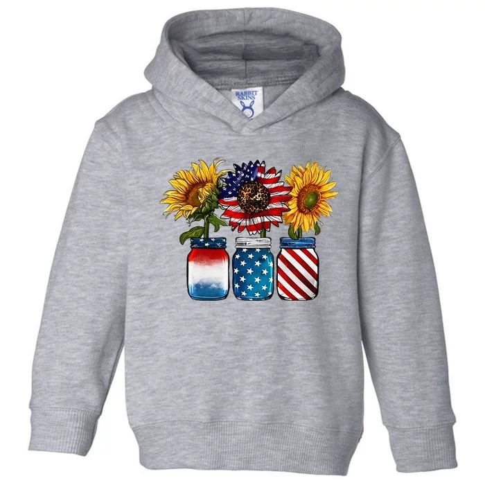 America Sunflower USA Flag Flower T For American 4th Of July Toddler Hoodie