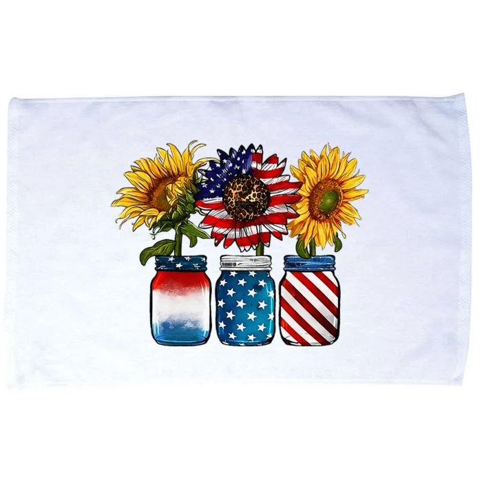 America Sunflower USA Flag Flower T For American 4th Of July Microfiber Hand Towel