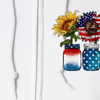 America Sunflower USA Flag Flower T For American 4th Of July Full Zip Hoodie